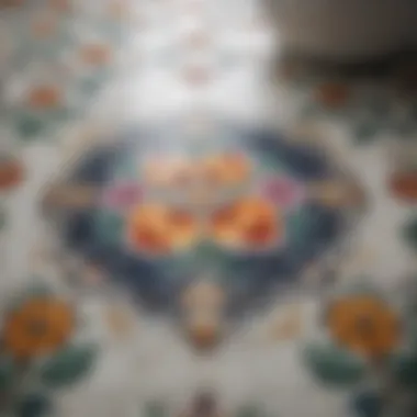 Elegant mosaic tile bathroom floor with floral motif