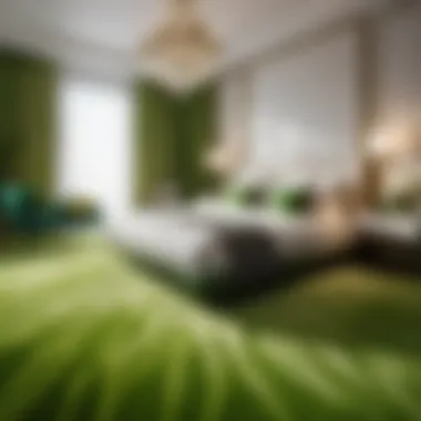Vibrant green carpet in bedroom