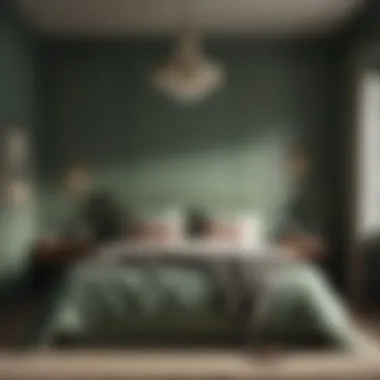 Muted Green Tranquility A cozy bedroom with muted green hues and natural light