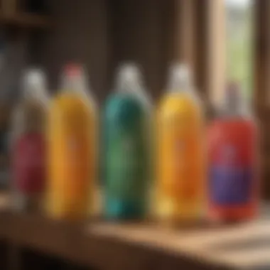 Eco-Friendly Detergents for Sustainable Washing Bottles of eco-friendly laundry detergents made from natural ingredients on a wooden surface.