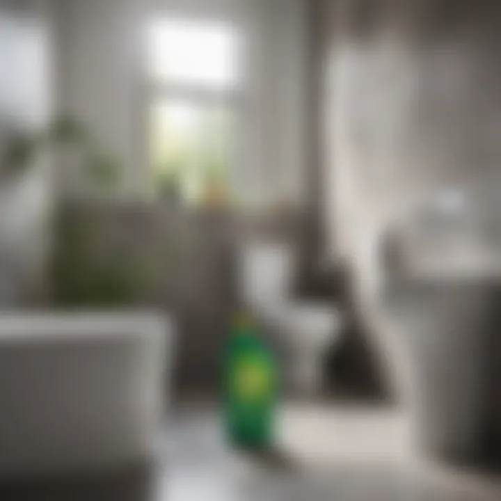 An eco-friendly symbol next to a no wipe bathroom cleaner, highlighting its environmental impact.