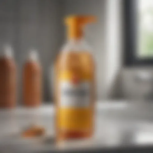 A close-up of a no wipe bathroom cleaner bottle showcasing its formulation ingredients.