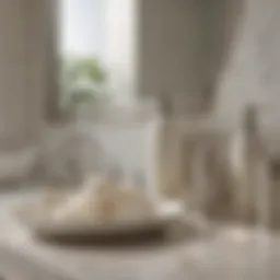 Elegant off white bathroom accessories arranged on a countertop