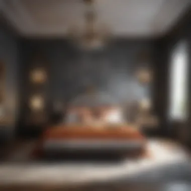 An artistic bedroom adorned with unique decorative elements