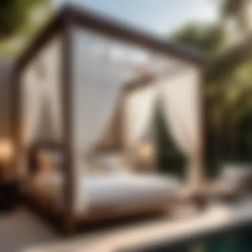 Outdoor bedroom with elegant canopy bed