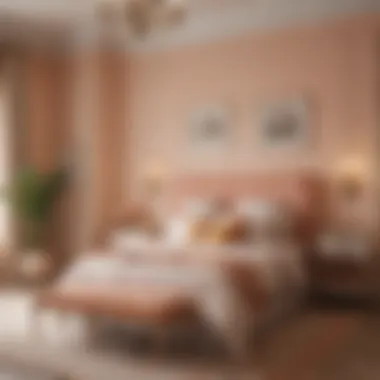A serene bedroom adorned in soft peach tones, showcasing a harmonious blend of decor.