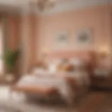 Serene Bedroom with Peach Decor A serene bedroom adorned in soft peach tones, showcasing a harmonious blend of decor.