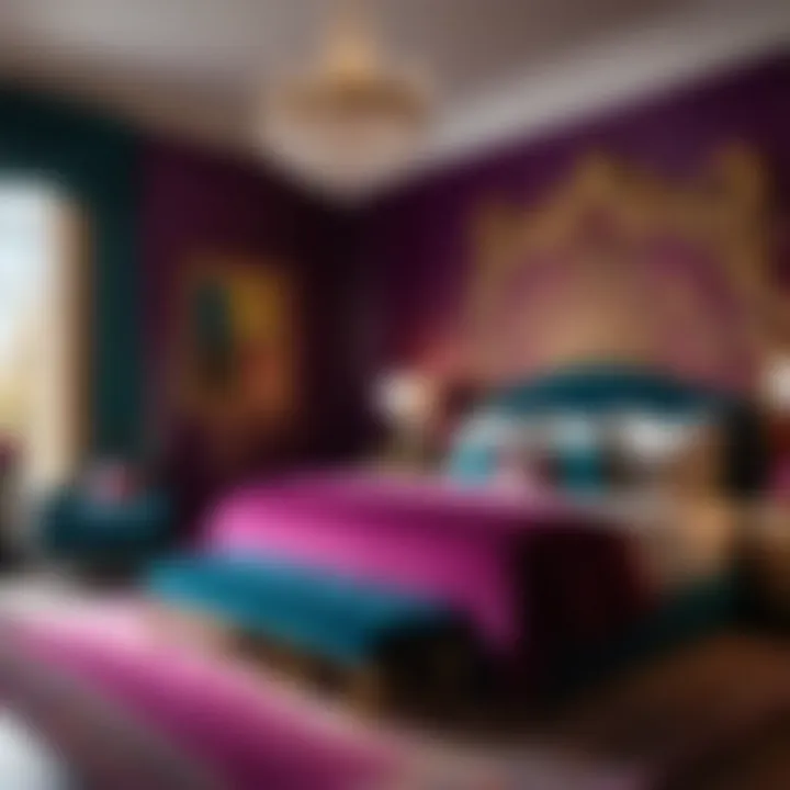 Luxurious bedroom with rich jewel tones