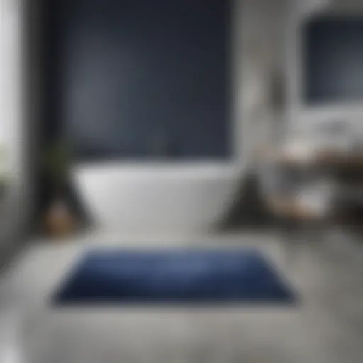 Navy Bath Mat in Contemporary Bathroom Elegant navy bath mat enhancing a modern bathroom aesthetic