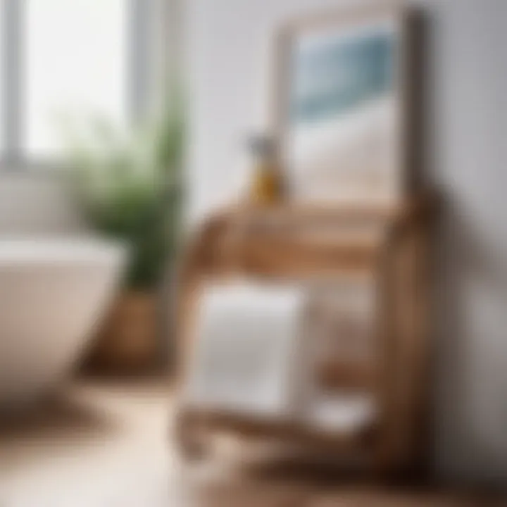 Organic Wooden Rack Integration Organic wooden magazine rack blending seamlessly with bathroom decor