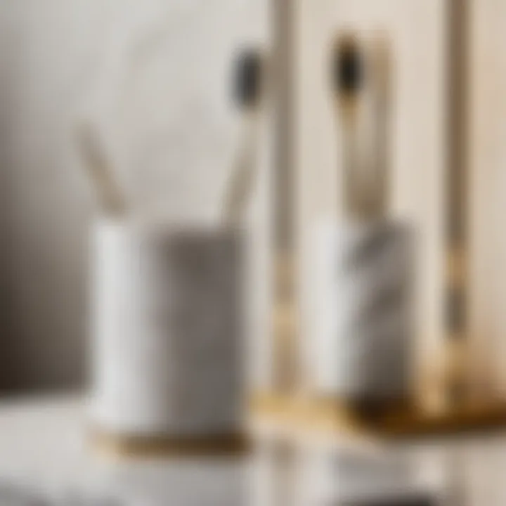 Minimalist marble toothbrush holder with gold accents