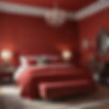 Balanced color scheme featuring red in modern bedroom