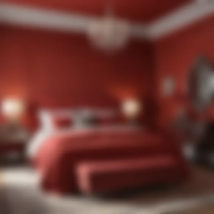 Balanced color scheme featuring red in modern bedroom