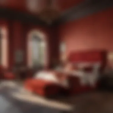 Warm and inviting red bedroom with harmonious decor