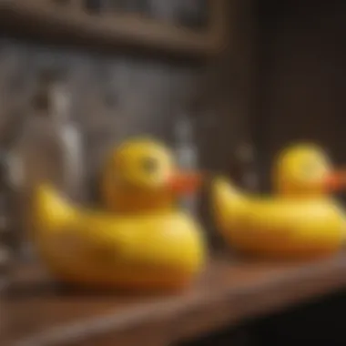 Vintage Rubber Duck Designs Vintage-inspired rubber duck designs on a bathroom shelf