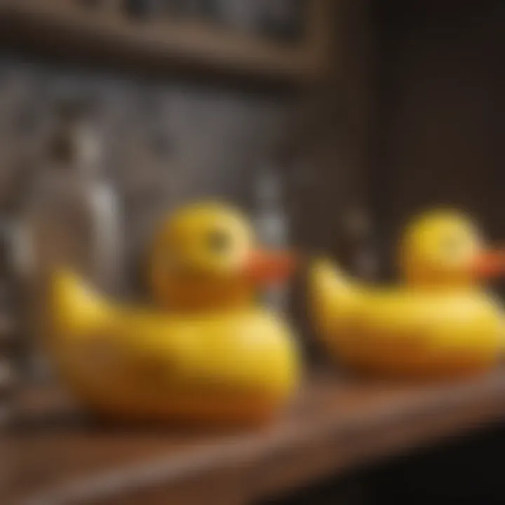 Vintage Rubber Duck Designs Vintage-inspired rubber duck designs on a bathroom shelf