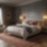A beautifully arranged bedroom showcasing a large area rug under the bed