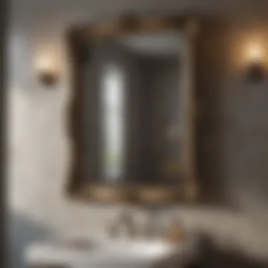 Stylish Antique Finish Bathroom Mirror Stylish antique finish bathroom mirror reflecting vintage decor