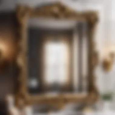 Vintage small bathroom mirror with ornate gold accents