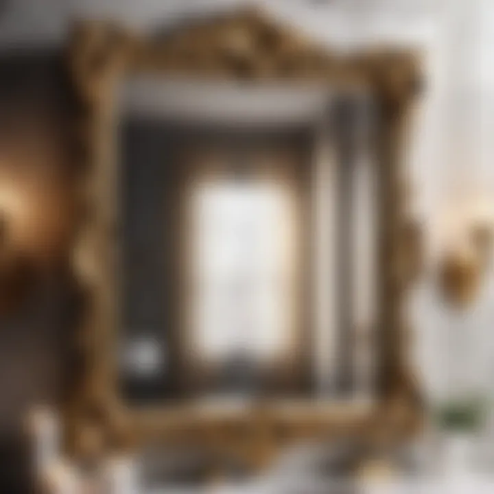 Vintage small bathroom mirror with ornate gold accents