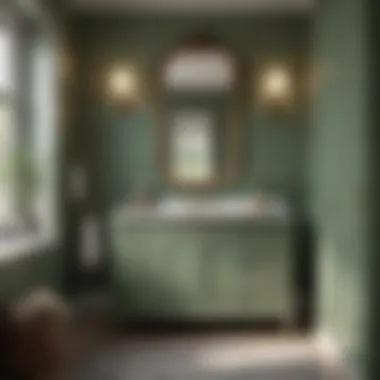 Elegant sage green bathroom cabinet with decorative accents