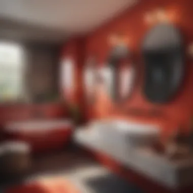 Cozy Bathroom with Red Decor Cozy bathroom featuring red decor elements