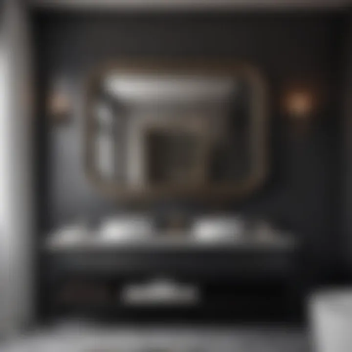 Stylish Bathroom Showcasing Large Black Mirror Integration Stylish bathroom showcasing large black mirror integration
