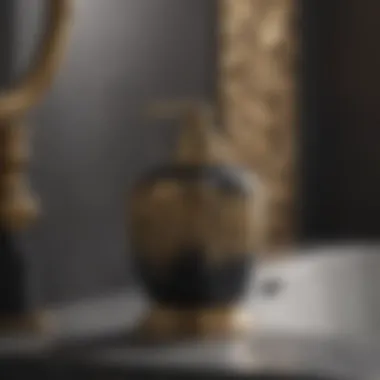 Chic black and gold soap dispenser on a vanity
