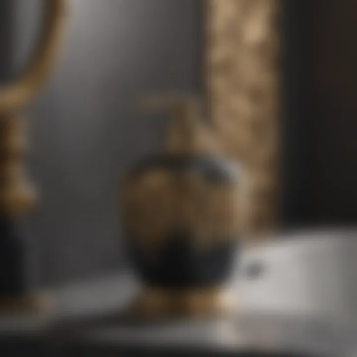 Chic black and gold soap dispenser on a vanity