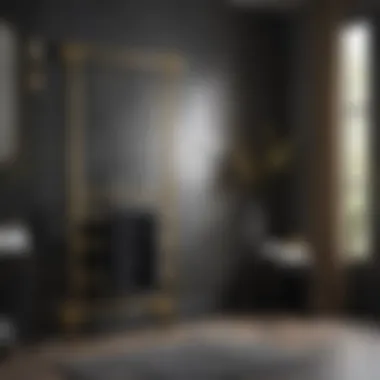 Elegant black and gold towel rack in a stylish bathroom