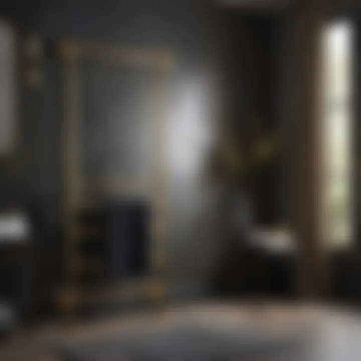 Elegant black and gold towel rack in a stylish bathroom