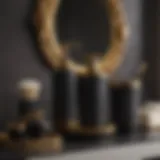 Luxurious black and gold bathroom accessories set