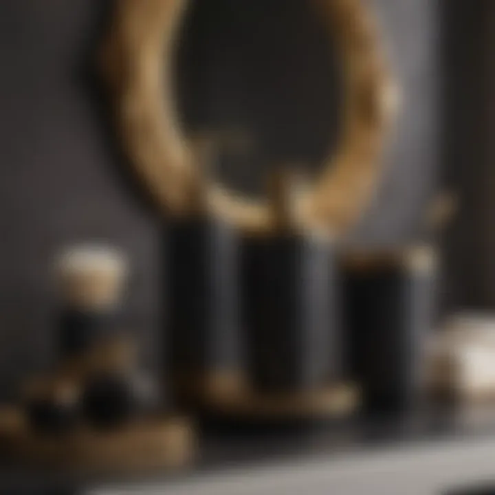 Luxurious black and gold bathroom accessories set