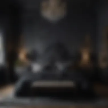 A beautifully styled gothic bedroom showcasing dark color palettes and thematic decor.