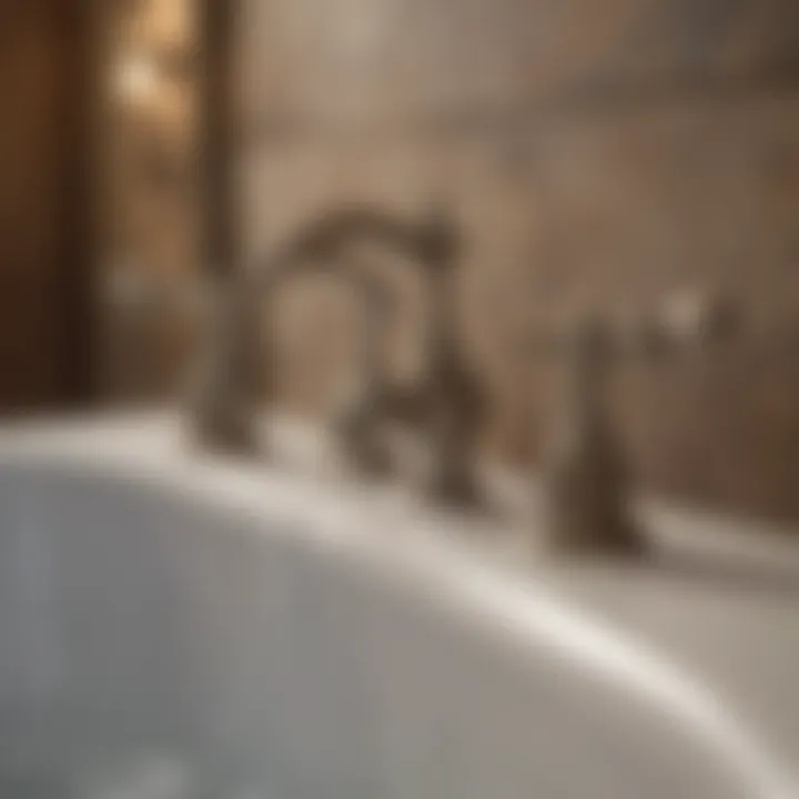Intricate Details of a Vintage Dual-Handle Faucet Close-up of the intricate details on a vintage-style bathtub faucet