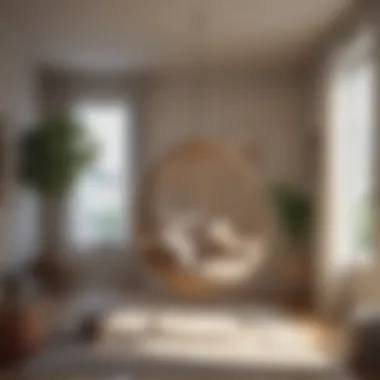 Tranquility in Design: The Swing Chair's Influence Tranquil bedroom ambiance enhanced by a swing chair