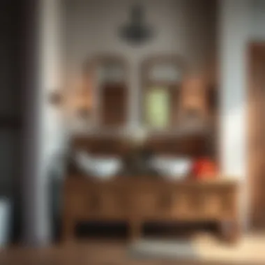 Rustic bathroom featuring a wooden double sink with vintage elements