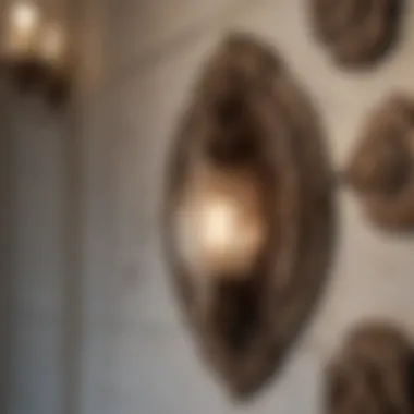 Close-up of intricate bronze detailing on a bathroom light fixture