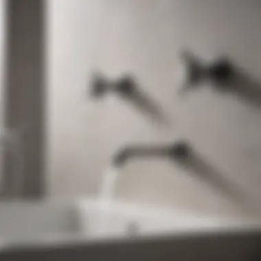 A close-up of various wall-mounted faucet styles