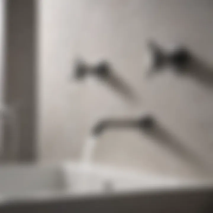 A close-up of various wall-mounted faucet styles