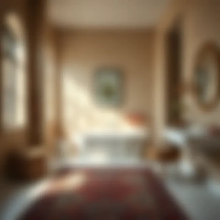 Strategic Placement of Kilim Rug in Bathroom Design Kilim rug placed strategically in a bathroom for optimal design impact