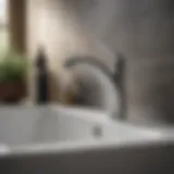 Sleek Curves of Kohler Faucet Elegant design of the Kohler single handle bath faucet showcasing its sleek curves.