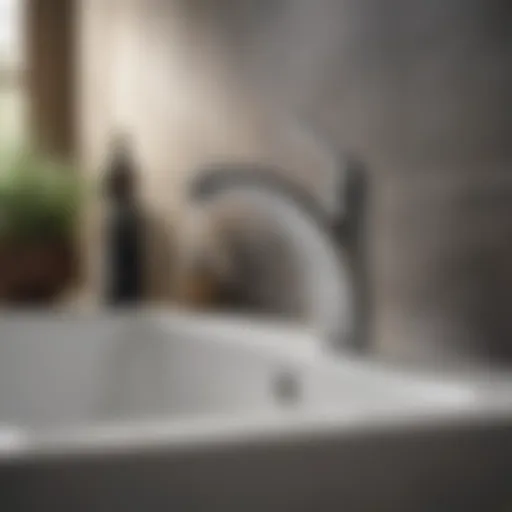 Sleek Curves of Kohler Faucet Elegant design of the Kohler single handle bath faucet showcasing its sleek curves.