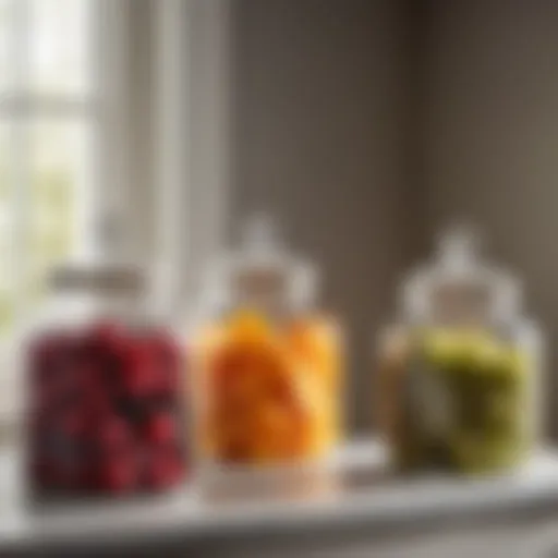 Dehydrated fruits in elegant glass jars