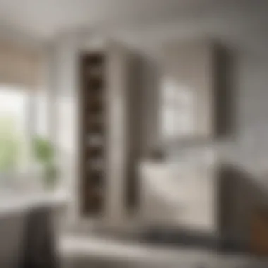 Modern Bathroom with Elegant Linen Cabinet Elegant tall linen cabinet in a modern bathroom setting