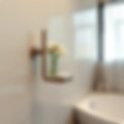 A modern bathroom featuring a minimalist wall soap holder made of stainless steel.