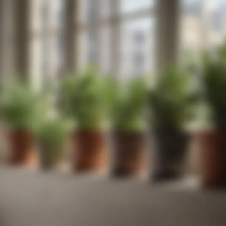 Stylish display of various potted herbs on a windowsill
