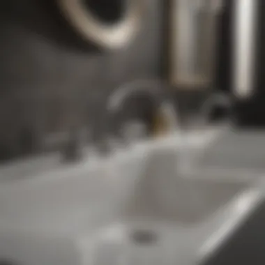 Trendy bathroom featuring an ultra widespread faucet