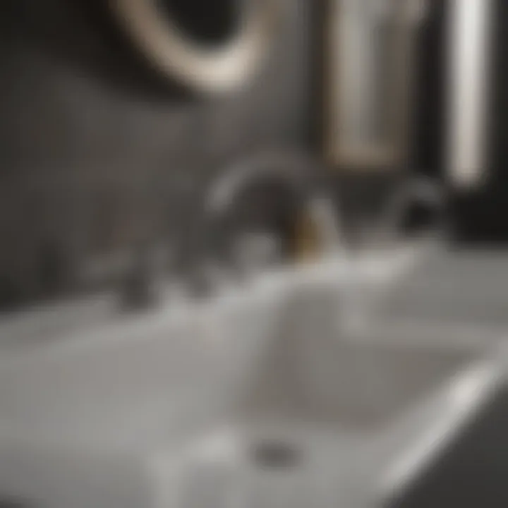 Trendy bathroom featuring an ultra widespread faucet