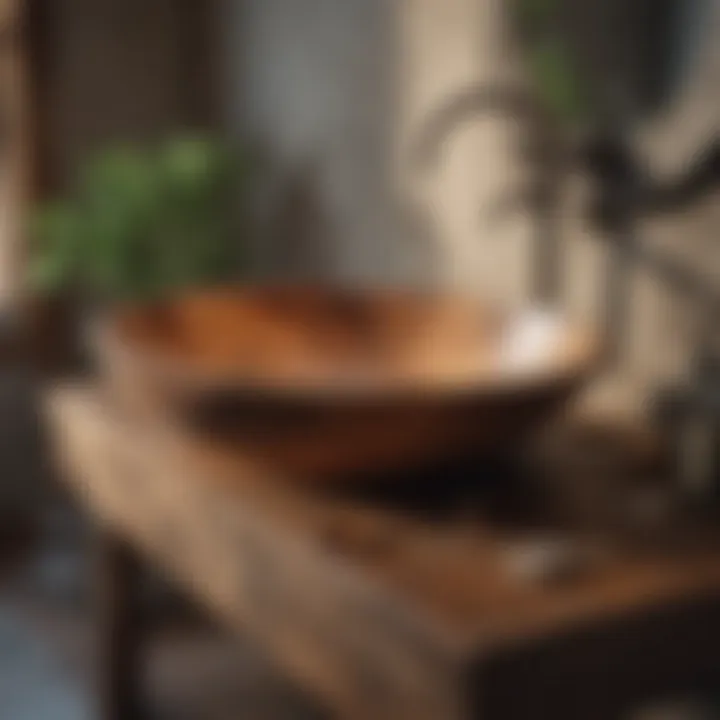 Rustic Wooden Vessel Sink Rustic wooden vessel sink integrated into natural decor